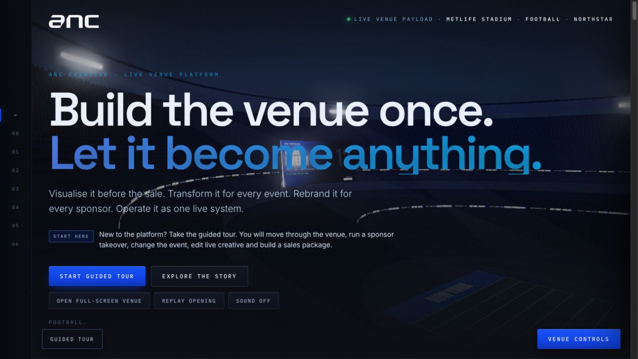 ANC Creative Live Venue Platform showing an interactive stadium experience