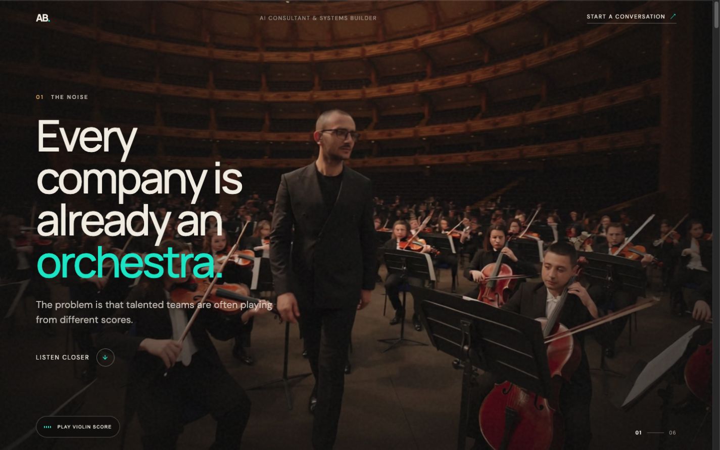 The opening scene of The Company Orchestra interactive experience